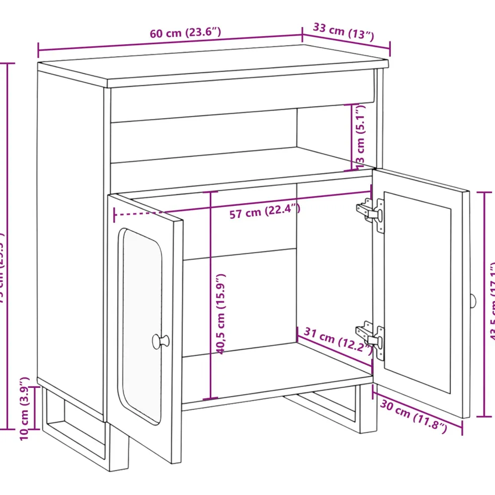 vidaXL Dressoir Bruin 60 x 33 x 75 cm Massief Mango Hout