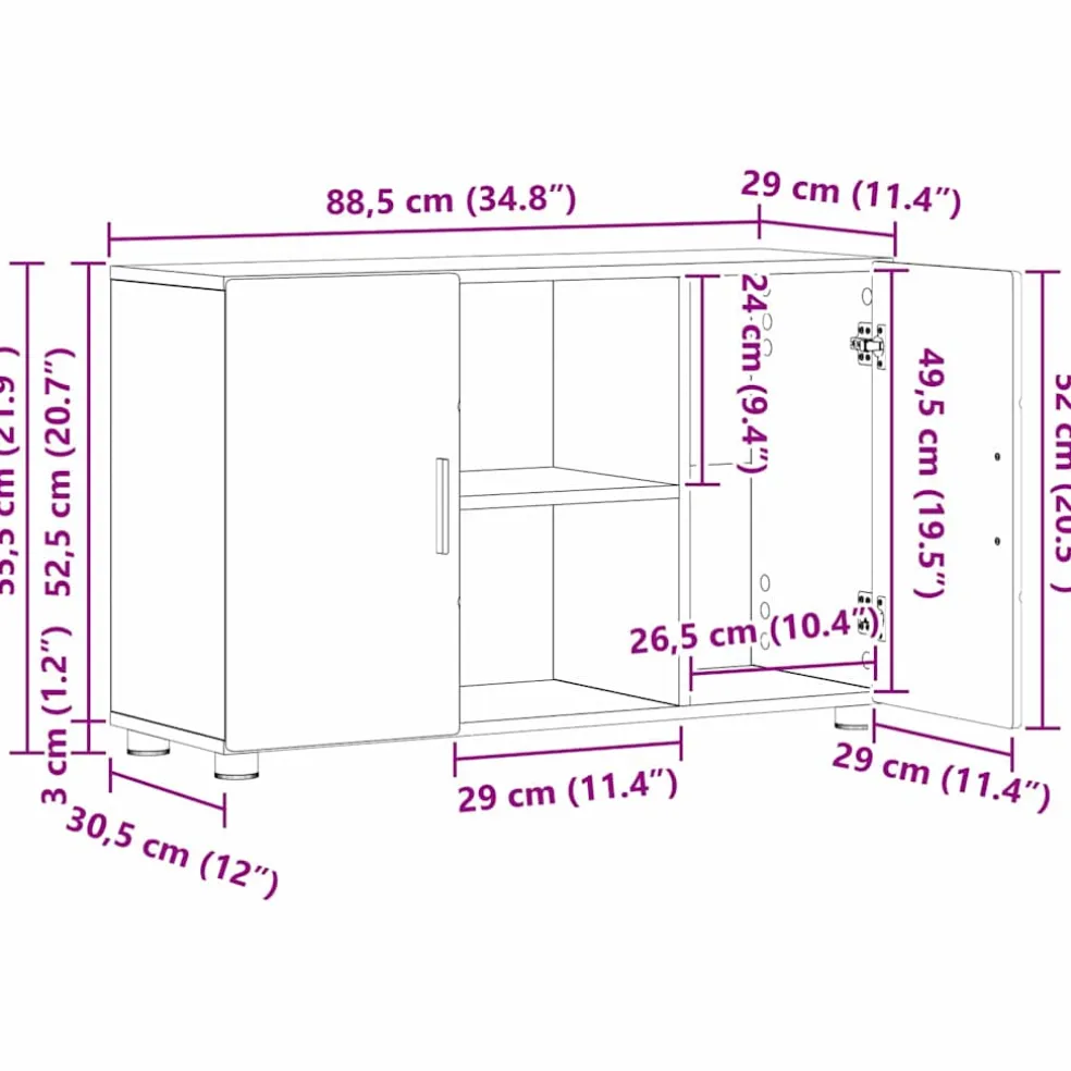 vidaXL Dressoir FLORIN 88,5 x 30,5 x 55,5 cm Gerookt eiken