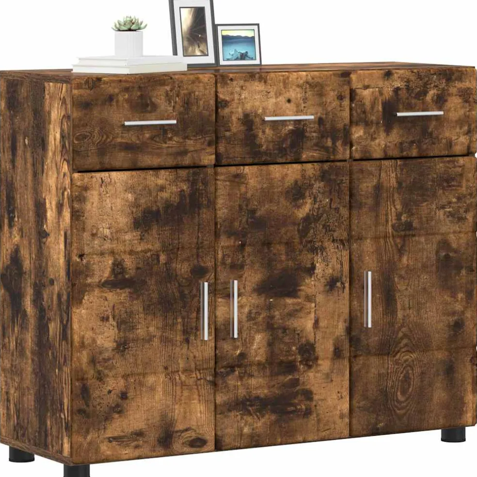 vidaXL Dressoir FLORIN 88,5 x 30,5 x 73 cm Gerookt eiken Bewerkt hout