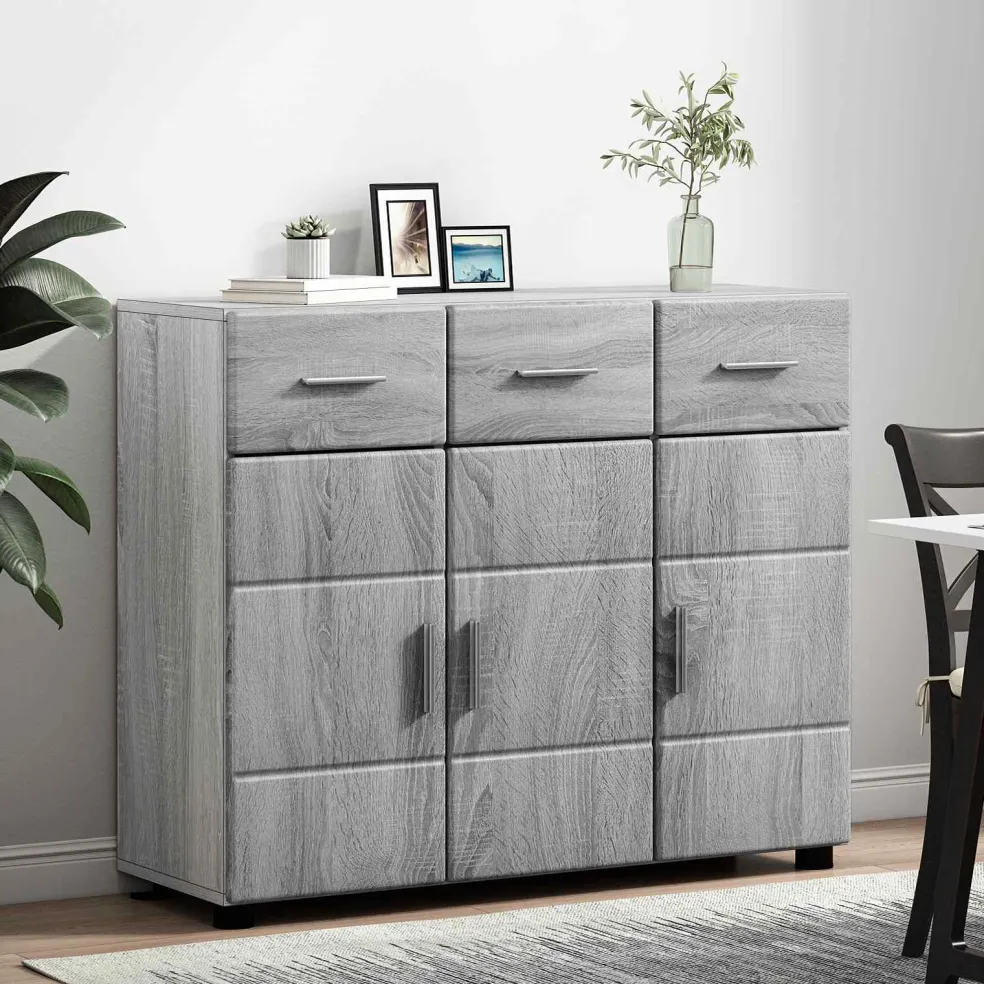 vidaXL Dressoir FLORIN 88,5 x 30,5 x 73 cm Grijs Sonoma Bewerkt hout