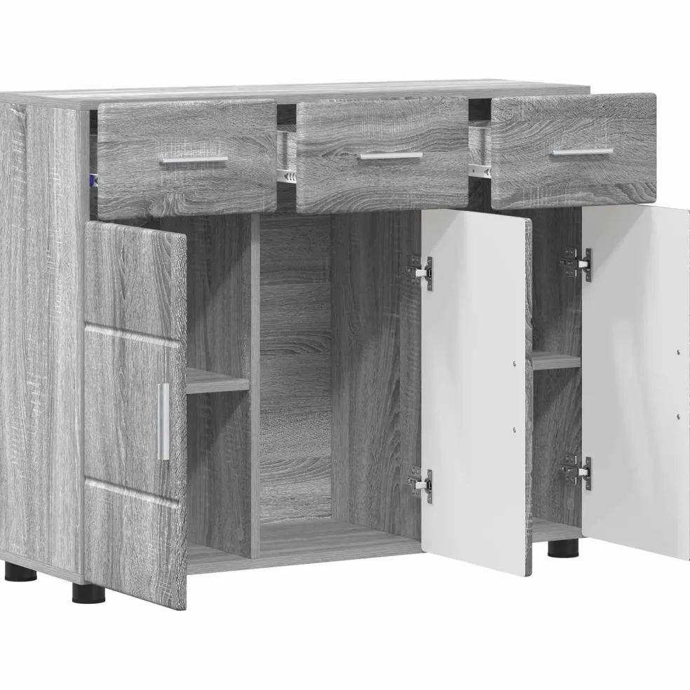 vidaXL Dressoir FLORIN 88,5 x 30,5 x 73 cm Grijs Sonoma Bewerkt hout