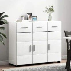 vidaXL Dressoir FLORIN 88,5 x 30,5 x 73 cm Hoogglans wit Bewerkt hout