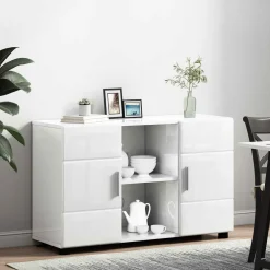 vidaXL Dressoir FLORIN 88,5 x 30,5 x 55,5 cm Hoogglans wit