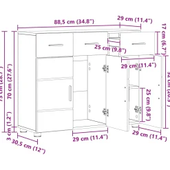 vidaXL Dressoir FLORIN 88,5 x 30,5 x 73 cm Wit Bewerkt hout