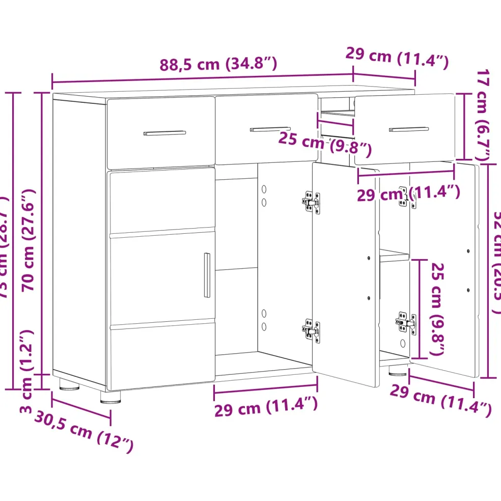 vidaXL Dressoir FLORIN 88,5 x 30,5 x 73 cm Wit Bewerkt hout