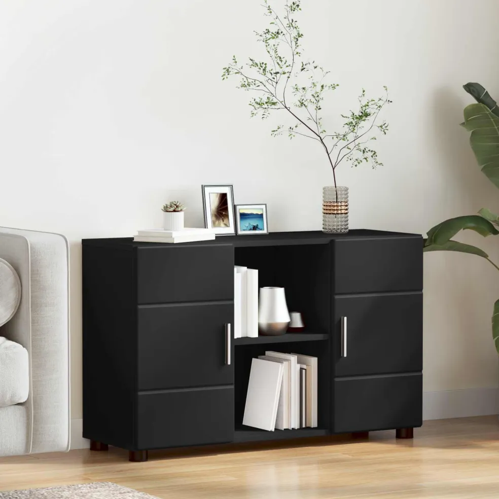 vidaXL Dressoir FLORIN 88,5 x 30,5 x 55,5 cm Zwart Bewerkt hout