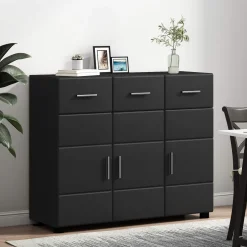 vidaXL Dressoir FLORIN 88,5 x 30,5 x 73 cm Zwart Bewerkt hout