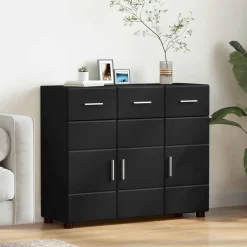 vidaXL Dressoir FLORIN 88,5 x 30,5 x 73 cm Zwart Bewerkt hout