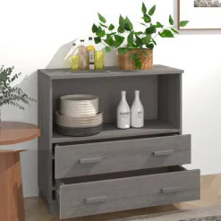 vidaXL Dressoir HAMAR 85x35x80 cm massief grenenhout lichtgrijs