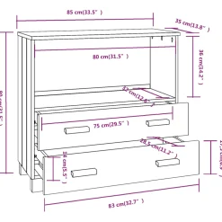vidaXL Dressoir HAMAR 85x35x80 cm massief grenenhout lichtgrijs