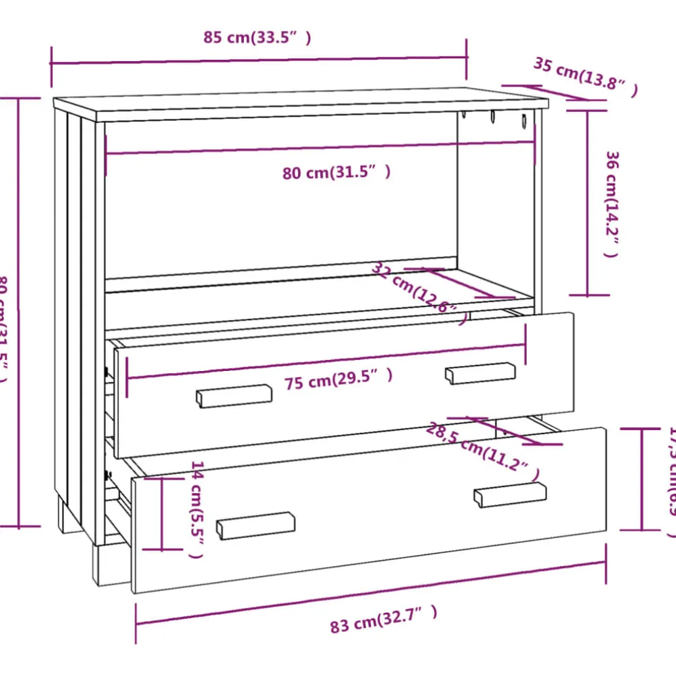 vidaXL Dressoir HAMAR 85x35x80 cm massief grenenhout honingbruin