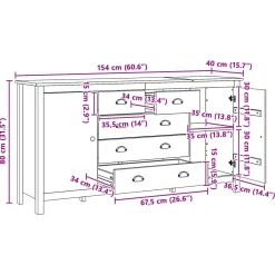 vidaXL Dressoir HILL Honingbruin 154 x 40 x 80 cm Massief grenenhout