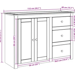 vidaXL Dressoir met lades Panama 112x40x80 cm massief grenenhout
