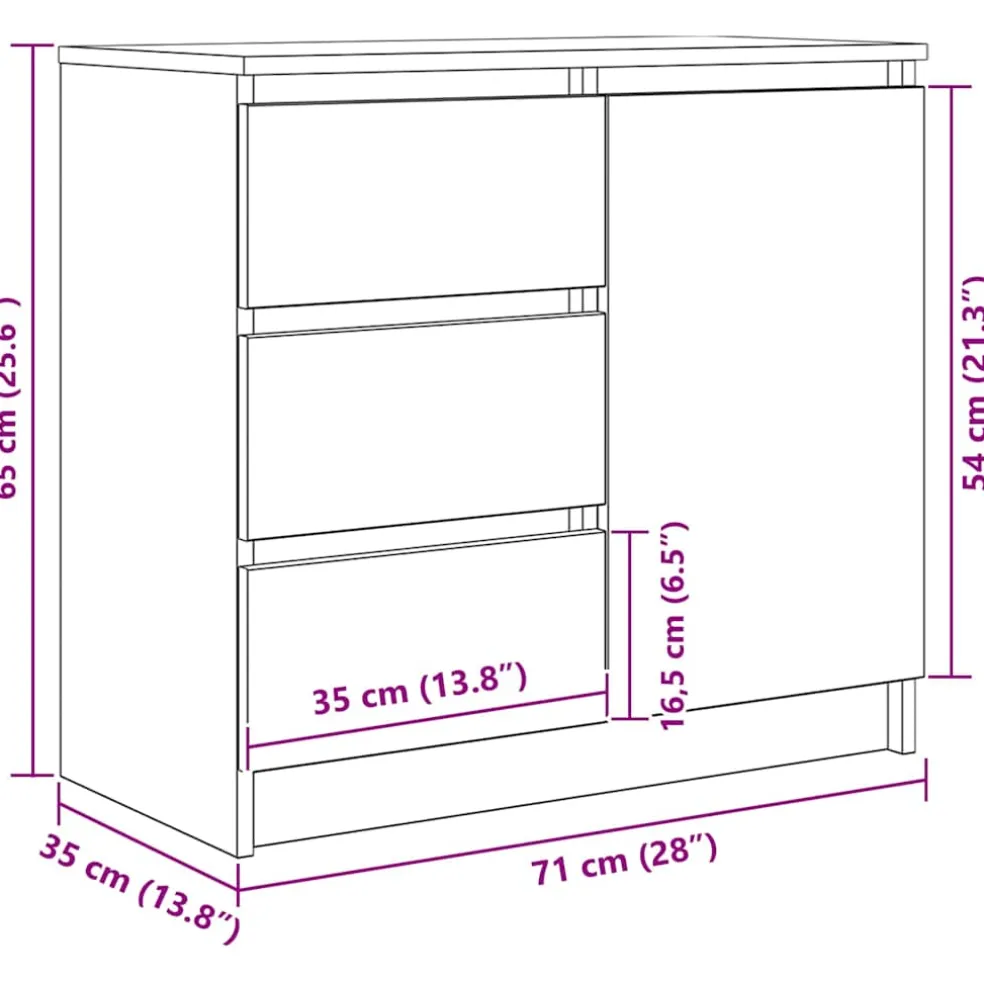 vidaXL Dressoir met lade 71x35x65 cm spaanplaat wit