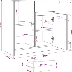 vidaXL Dressoir met lade 101x35x76 cm spaanplaat gerookt eikenkleurig