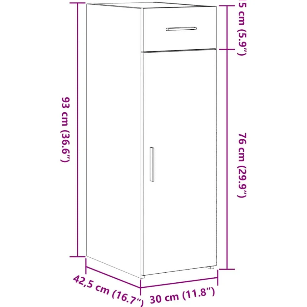 vidaXL Dressoir met lade Zwart Eiken 30 x 42,5 x 93 cm
