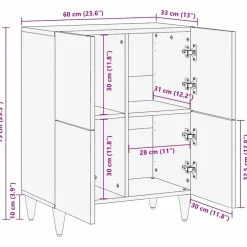 vidaXL Dressoir met plank Zwart 60 x 33 x 75 cm Massief Mango Hout