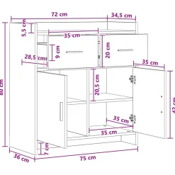 vidaXL Dressoir Sonoma Eiken 75 x 36 x 80 cm Bewerkt hout