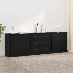 vidaXL Dressoirs 3 st Zwart eiken 210 x 35,5 x 67,5 cm Bewerkt hout