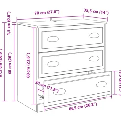 vidaXL Dressoirs 3 st Zwart eiken 210 x 35,5 x 67,5 cm Bewerkt hout