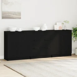 vidaXL Dressoir 3 st Zwart Eiken 180 x 30 x 70 cm Bewerkt hout