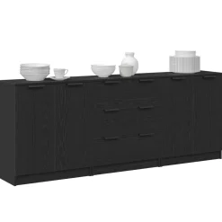 vidaXL Dressoir 3 st Zwart Eiken 180 x 30 x 70 cm Bewerkt hout