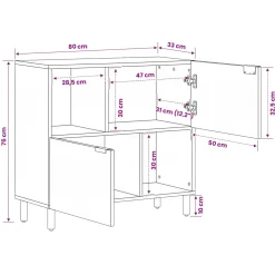 vidaXL Dressoir Witte Was Afwerking 80 x 33 x 75 cm Massief Mango Hout