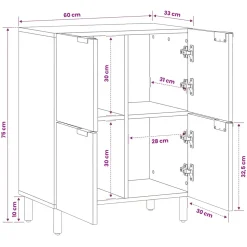 vidaXL Dressoir Witte Was Afwerking 60 x 33 x 75 cm Massief Mango Hout