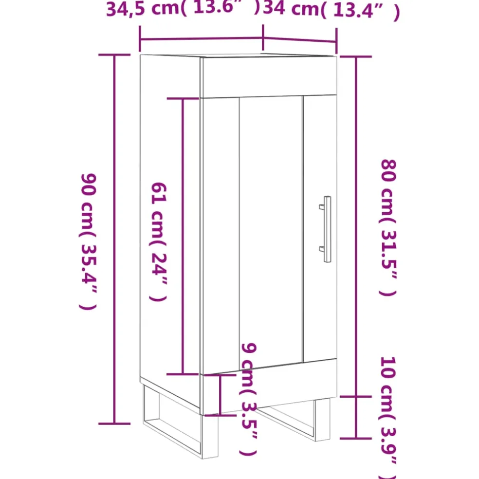 vidaXL Dressoir 34,5x34x90 cm bewerkt hout grijs sonoma eikenkleurig