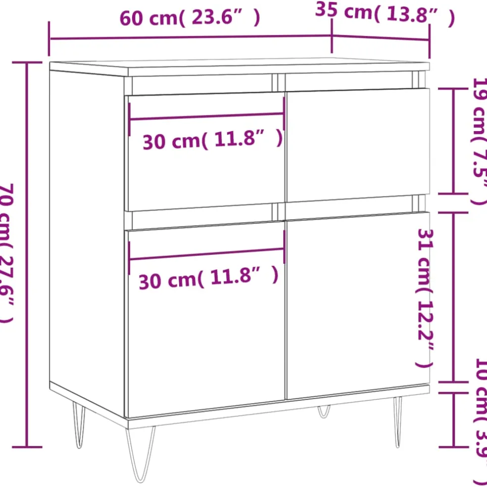 vidaXL Dressoir 60x35x70 cm bewerkt hout betongrijs