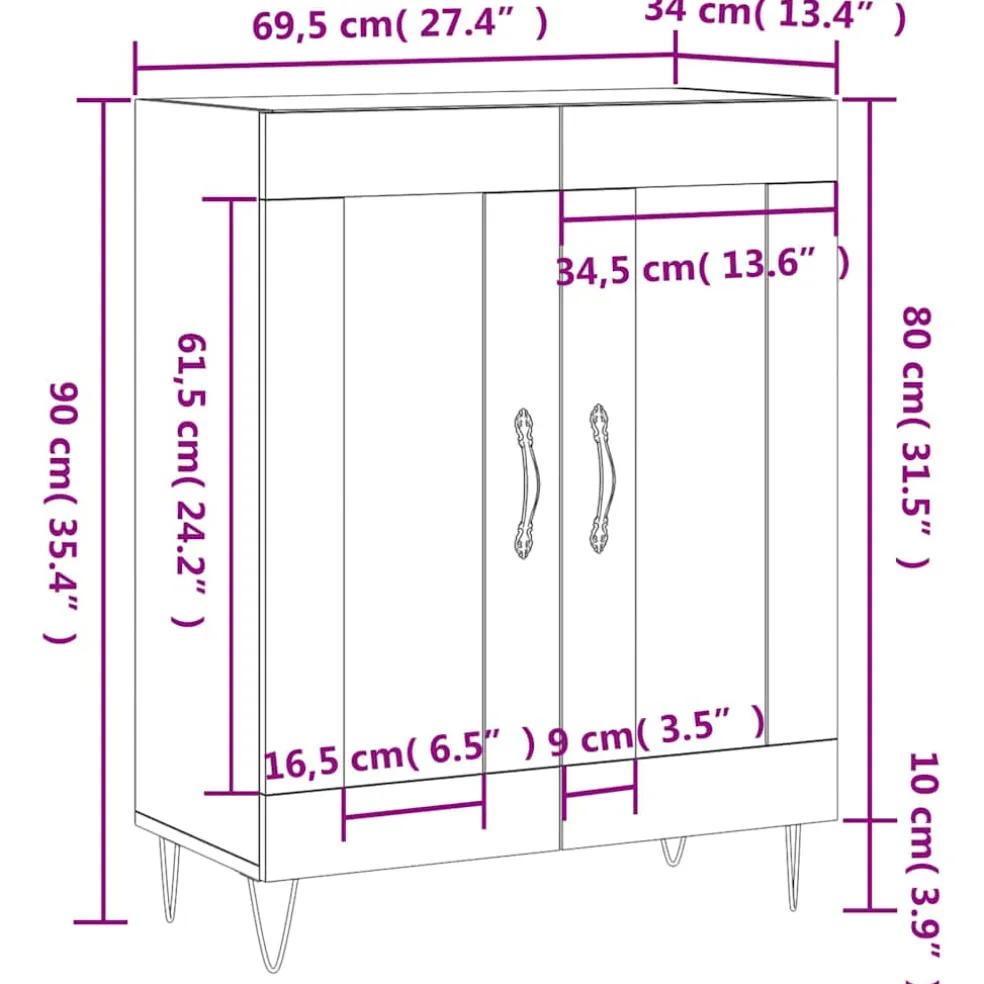 vidaXL Dressoir 69,5x34x90 cm bewerkt hout wit