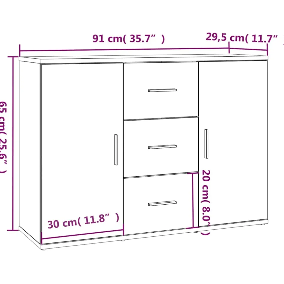vidaXL Dressoir 91x29,5x65 cm bewerkt hout wit