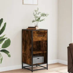 vidaXL Dressoir 35,5x35x76 cm bewerkt hout en metaal gerookt eiken