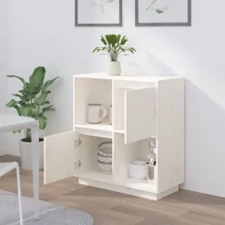 vidaXL Dressoir 74x35x80 cm massief grenenhout wit