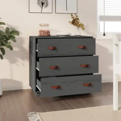 vidaXL Dressoir 80x40x75 cm massief grenenhout grijs