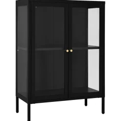 vidaXL Dressoir 75x35x105 cm staal en glas zwart