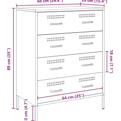 vidaXL Dressoir 68x39x89 cm staal roze