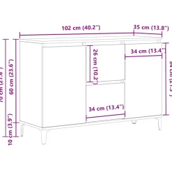 vidaXL Dressoir Zwart Eiken 104 x 35 x 70 cm Bewerkt hout