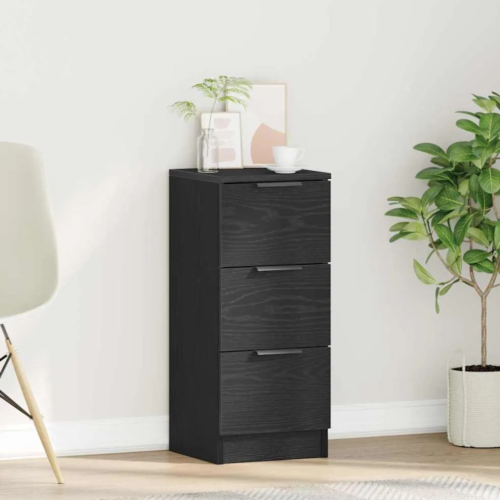 vidaXL Dressoir Zwart Eiken 30 x 30 x 70 cm Bewerkt hout