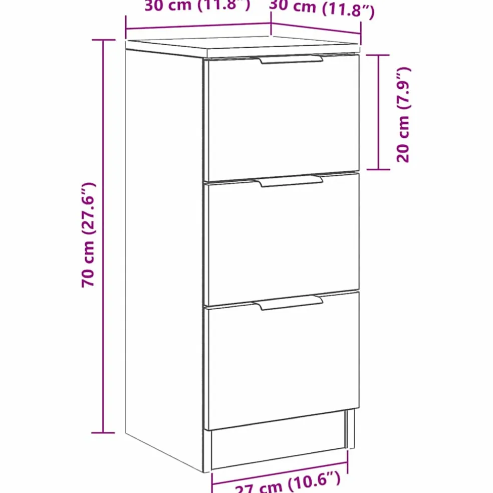 vidaXL Dressoir Zwart Eiken 30 x 30 x 70 cm Bewerkt hout