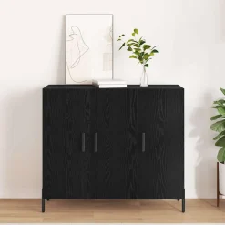 vidaXL Dressoir Zwart Eiken 90 x 34 x 80 cm Bewerkt hout