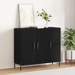 vidaXL Dressoir Zwart Eiken 90 x 34 x 80 cm Bewerkt hout