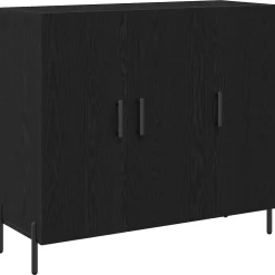vidaXL Dressoir Zwart Eiken 90 x 34 x 80 cm Bewerkt hout