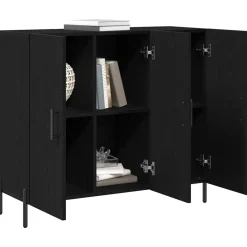 vidaXL Dressoir Zwart Eiken 90 x 34 x 80 cm Bewerkt hout