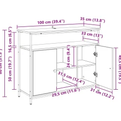 vidaXL Dressoir Zwart Eiken 100 x 35 x 80 cm Bewerkt hout