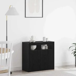 vidaXL Dressoir Zwart Eiken 80 x 35 x 75 cm Bewerkt hout