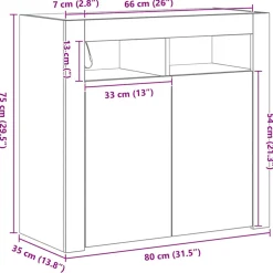 vidaXL Dressoir Zwart Eiken 80 x 35 x 75 cm Bewerkt hout