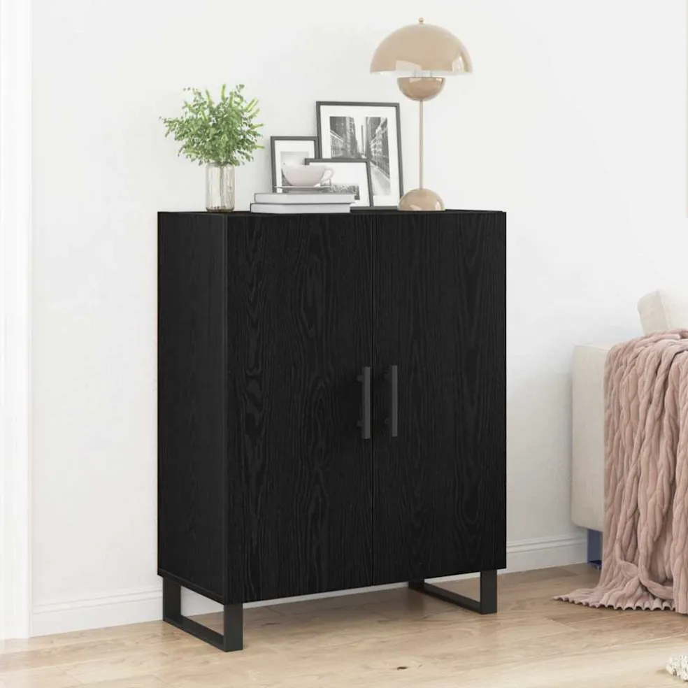 vidaXL Dressoir Zwart Eiken 69,5 x 34 x 90 cm Bewerkt hout