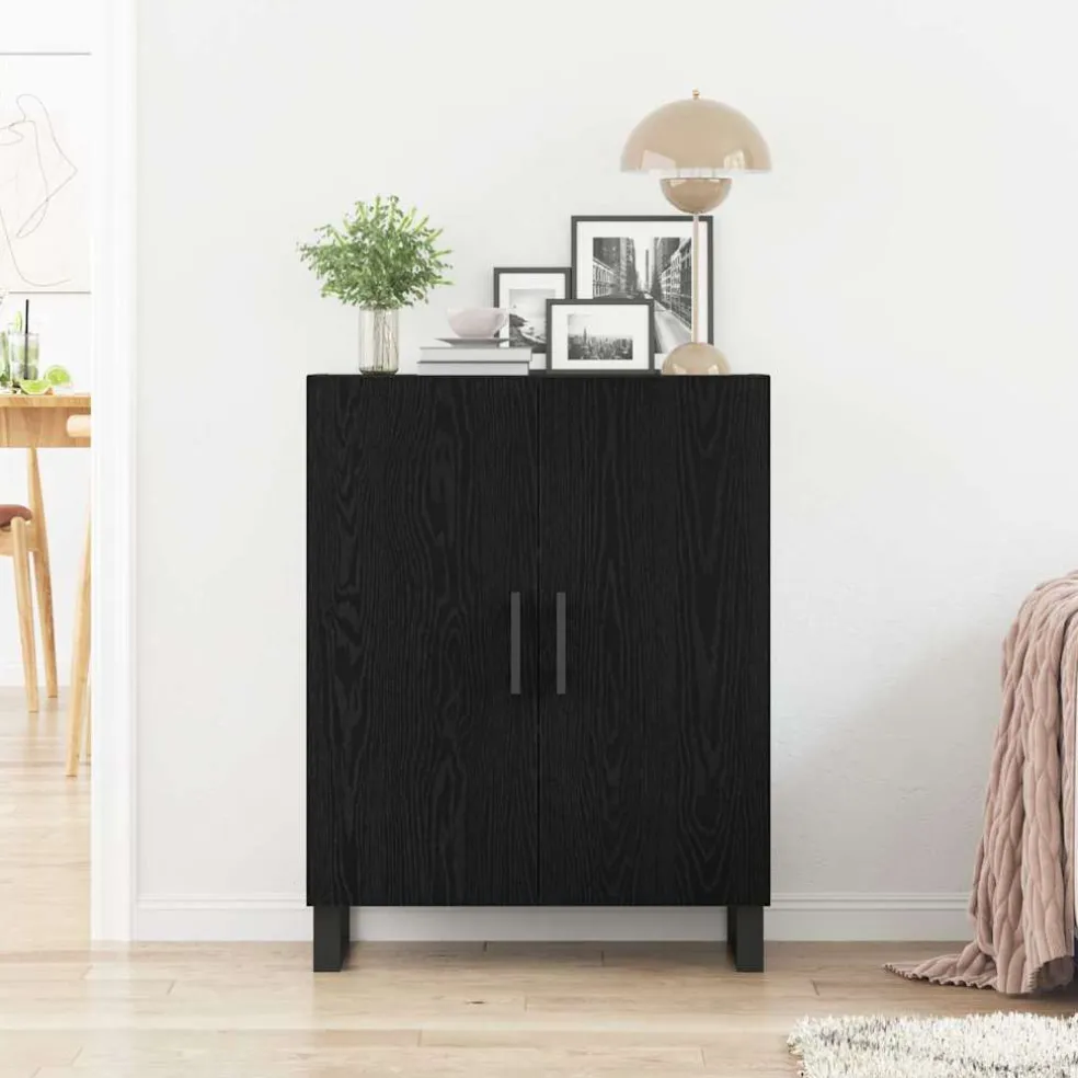 vidaXL Dressoir Zwart Eiken 69,5 x 34 x 90 cm Bewerkt hout
