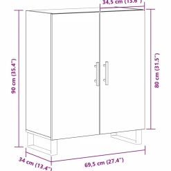 vidaXL Dressoir Zwart Eiken 69,5 x 34 x 90 cm Bewerkt hout